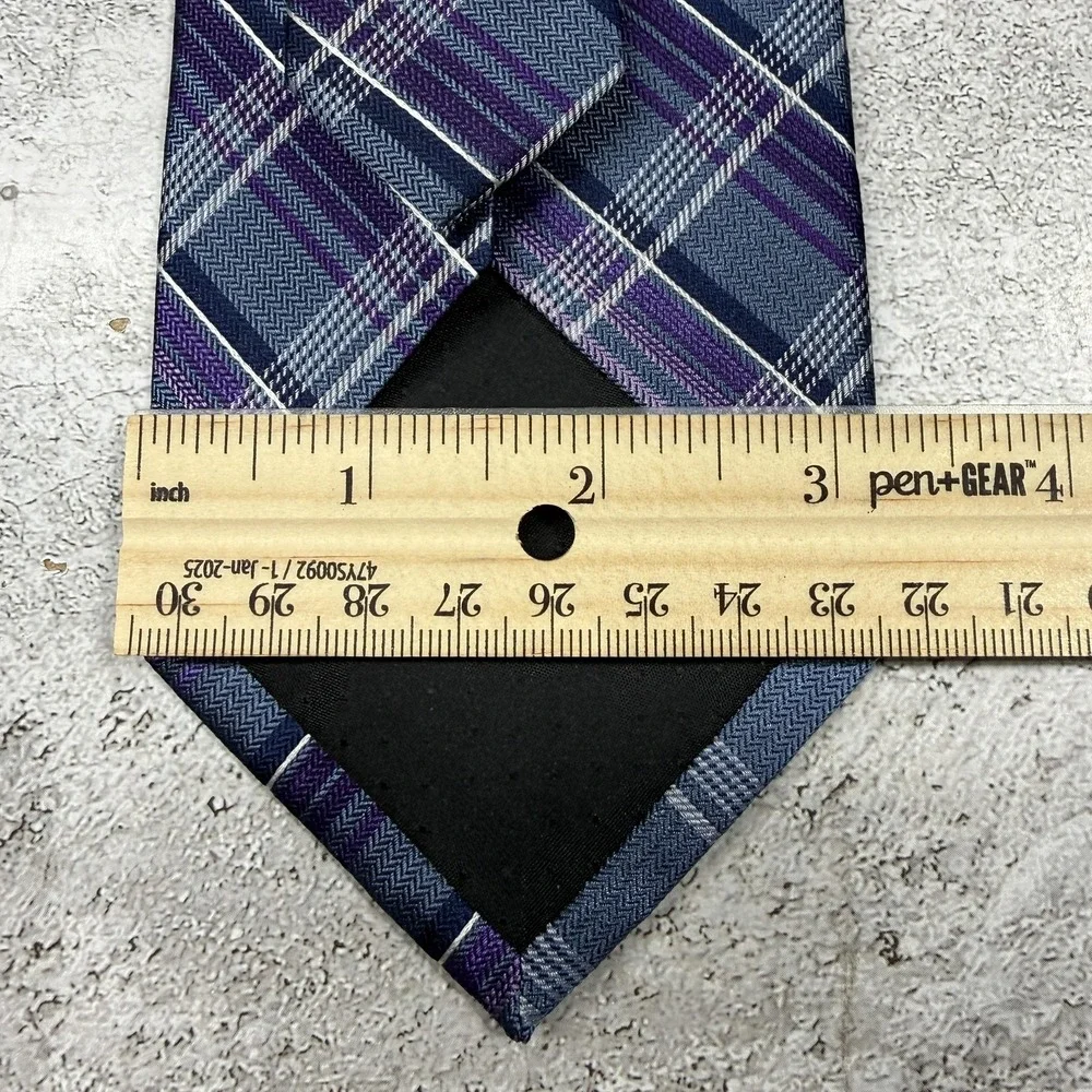 Pronto Uomo Tie Mens One Size Blue Purple Plaid 100% Silk Woven‎ Classic Necktie
